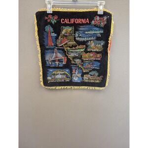 Vintage California Velvet Pillow Cover Souvenir Japan Wall Art Fringe 16x16